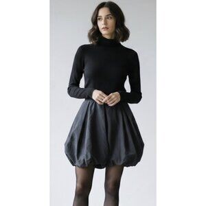 KATE SPADE SATURDAY Black Taffeta Bubble Hem Mini Skirt Goth Academia Whimsigoth